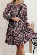 Sukienka midi w kwiaty MONICA SIMPLICITY - czarna/różowa