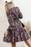 Sukienka midi w kwiaty MONICA SIMPLICITY - czarna/różowa