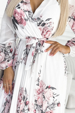 Sukienka midi w kwiaty BIANCA - biała w róże