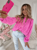 Oversizowy sweter o luźnym splocie LAFI z guzikami BY ME - różowy