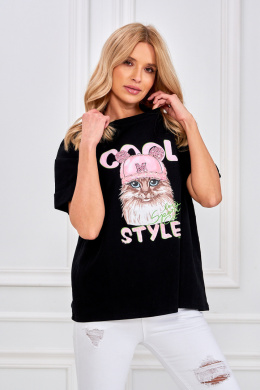 Koszulka zdobiona cyrkoniami i koralikami CAT premium - czarna