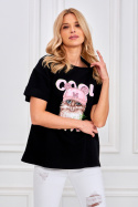 Koszulka zdobiona cyrkoniami i koralikami CAT premium - czarna