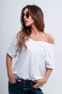 Bawełniana bluzka premium t-shirt z dekoltem w serek DOUBLE V TMC - biała