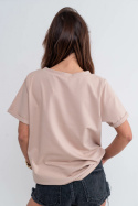 Oversizowa premium bluzka t-shirt z dekoltem w serek SHINE - beżowa