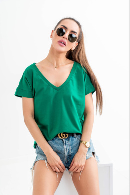 Oversizowa bluzka t-shirt z dekoltem w serek V-NECK - zielona