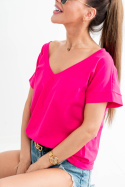 Oversizowa premium bluzka t-shirt z dekoltem w serek V-NECK TMC - fuksja