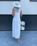 Luźna sukienka maxi na ramiączkach KAROLA z krepy MARINA - biała