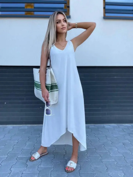 Luźna sukienka maxi na ramiączkach KAROLA z krepy - biała