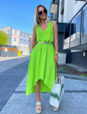 Luźna sukienka maxi na ramiączkach KAROLA z krepy MARINA - zielona