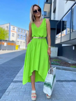 Luźna sukienka maxi na ramiączkach KAROLA z krepy - zielona