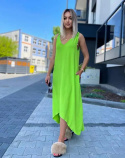 Luźna sukienka maxi na ramiączkach KAROLA z krepy MARINA - zielona