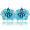 Kolczyki kwiaty wkętki jedwabne J12 z kryształami - błękitne