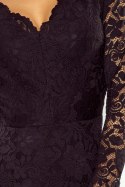 Sukienka koronkowa z długim rękawkiem i dekoltem - czarna