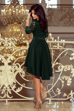 NICOLLE - sukienka z dłuższym tyłem z koronkowym dekoltem - ciemna zieleń