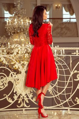NICOLLE - sukienka z dłuższym tyłem z koronkowym dekoltem - czerwona