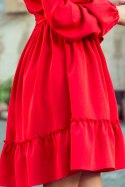 Sukienka midi w kwiaty z falbankami DAISY - czerwona