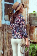 Bluzka hiszpanka z wiązaniem - kolorowe kwiaty