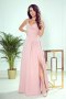 CHIARA elegancka maxi długa suknia na ramiączkach - pudrowy róż
