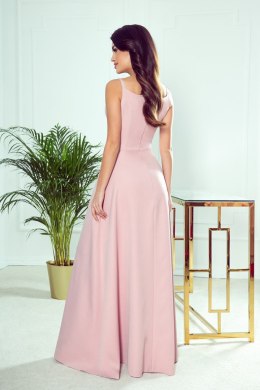CHIARA elegancka maxi długa suknia na ramiączkach - pudrowy róż