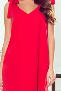ROSITA Sukienka z kokardkami na ramionach i falbanką - czerwona