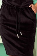 Sukienka sportowa z wiązaniem i kieszonkami - welurowa - czarna