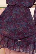 Zwiewna szyfonowa sukienka BAKARI z dekoltem - różowo-niebieskie mandale