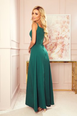 CHIARA elegancka maxi długa suknia na ramiączkach - zieleń butelkowa