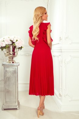 EMILY Plisowana sukienka z falbankami i dekoltem - czerwona