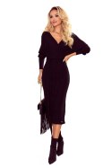 Kopertowa sukienka sweterekowa z wiązaniem - czarne prążki