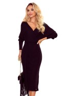 Kopertowa sukienka sweterekowa z wiązaniem - czarne prążki