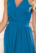 JUSTINE Długa suknia z dekoltem i wiązaniem - niebieska