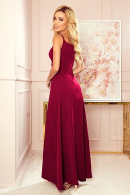 CHIARA elegancka maxi długa suknia na ramiączkach - bordowa