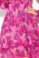 MONICA szyfonowa sukienka z wiązanym dekoltem - różowe kwiaty