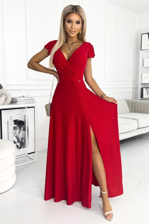 Sukienka z brokatem na wesele CRYSTAL błyszcząca - czerwona