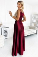 Elegancka maxi długa satynowa suknia na ramiączkach CHIARA - bordowa