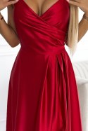 Elegancka maxi długa satynowa suknia na ramiączkach CHIARA - czerwona