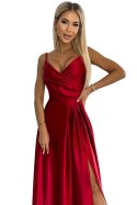 Elegancka maxi długa satynowa suknia na ramiączkach CHIARA - czerwona