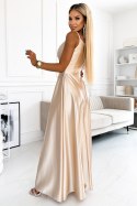 CHIARA elegancka maxi długa satynowa suknia na ramiączkach - złota