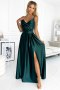 CHIARA elegancka maxi długa satynowa suknia na ramiączkach - zieleń butelkowa