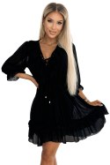 BOHO Szyfonowa kobieca sukienka wiązaniem na dekolcie - czarna