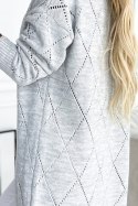 Kardigan - sweterkowa narzutka z dłuższym tyłem w ażurowe romby - szara
