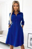 SANDY Koszulowa rozkloszowana sukienka z paskiem - niebieska