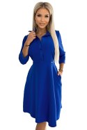 SANDY Koszulowa rozkloszowana sukienka z paskiem - niebieska