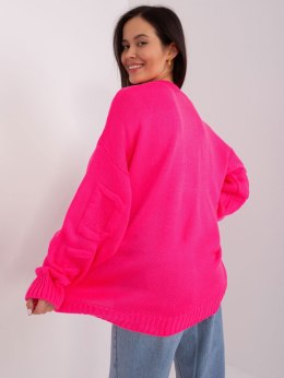 Różowy sweter oversize z okrągłym dekoltem - fluo różowy