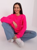 Różowy sweter oversize z okrągłym dekoltem - fluo różowy